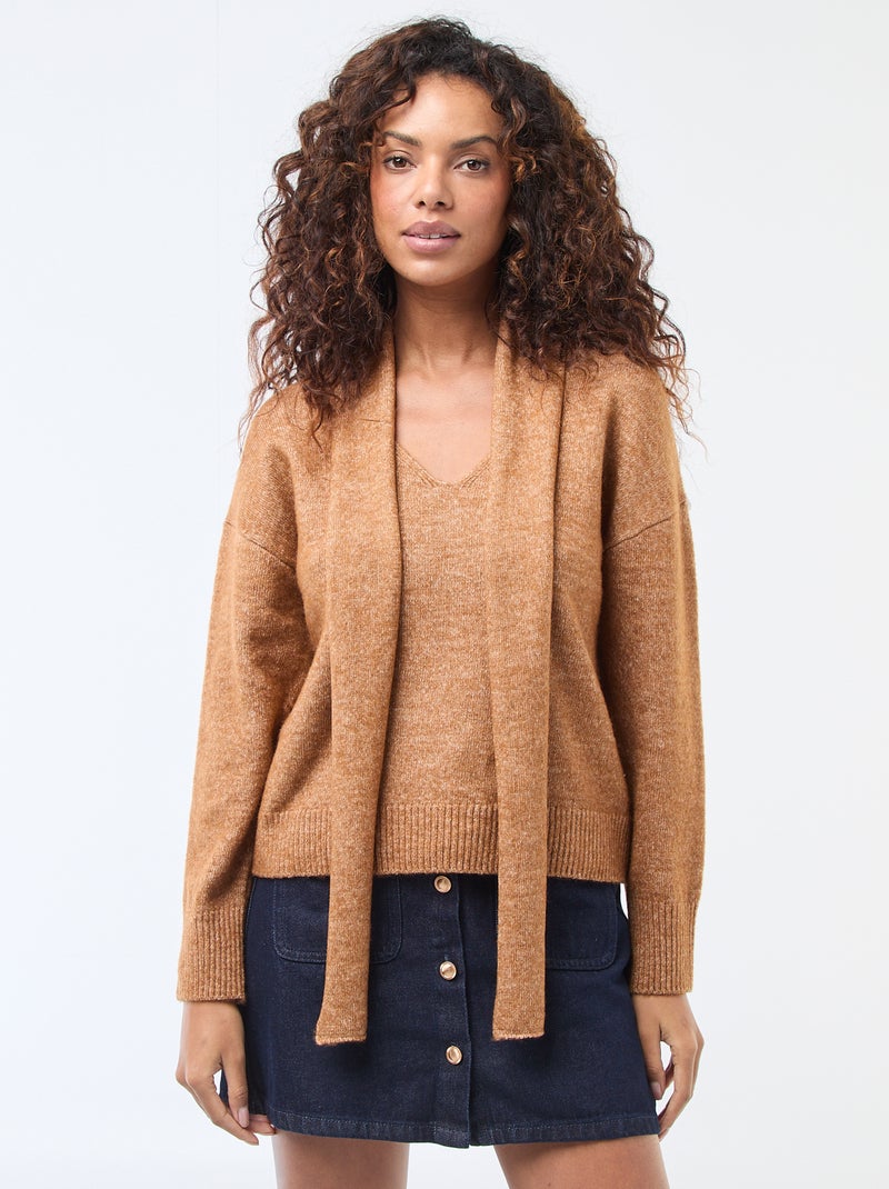Jersey de punto con bufanda de galga gruesa Marron - Kiabi