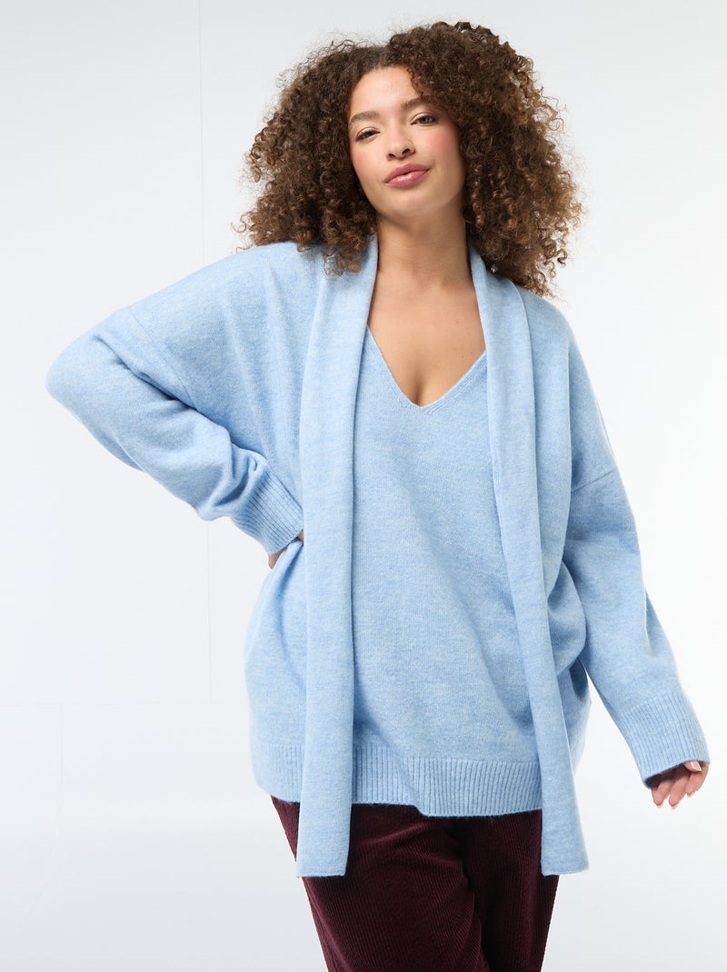 Jersey de punto con bufanda integrada Azul - Kiabi