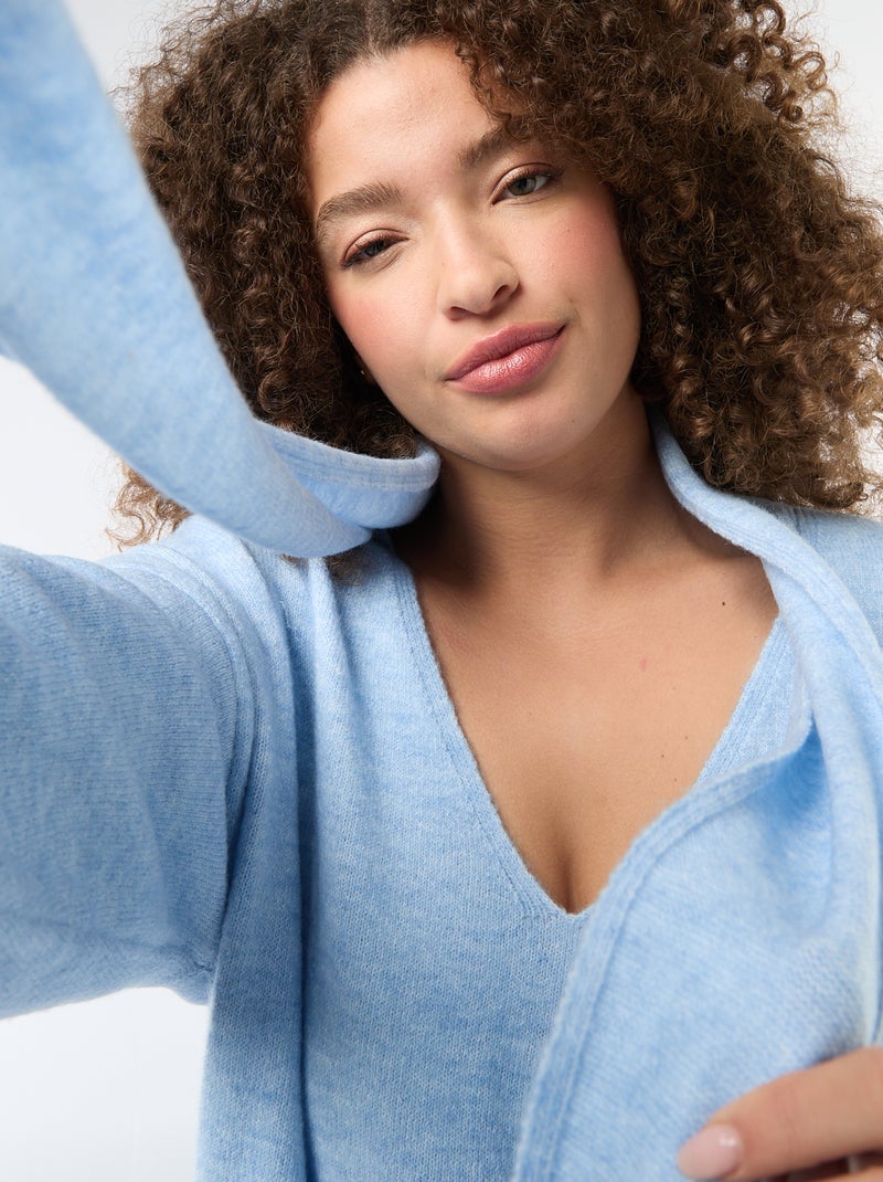 Jersey de punto con bufanda integrada Azul - Kiabi