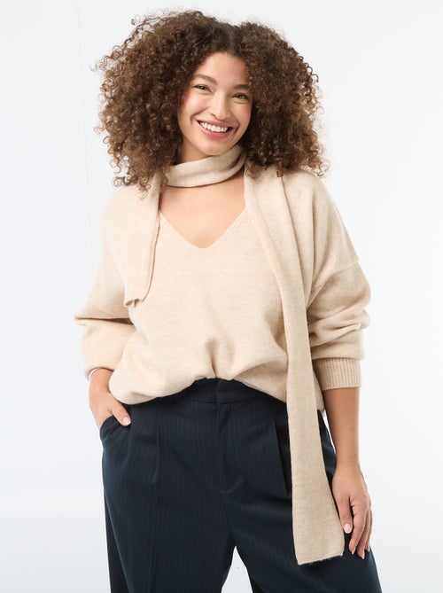 Jersey de punto con bufanda integrada - Kiabi