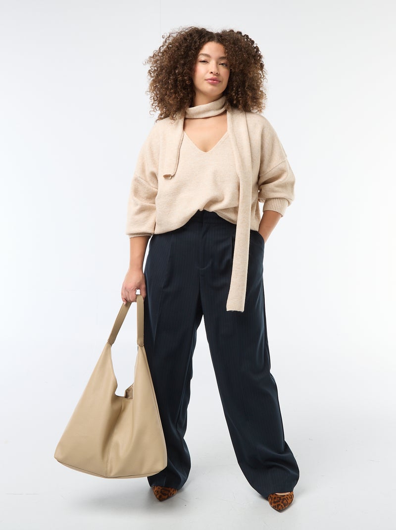 Jersey de punto con bufanda integrada Beige - Kiabi