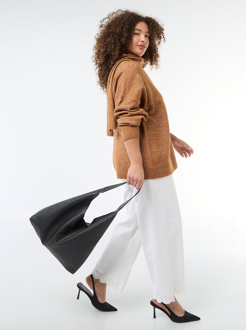 Jersey de punto con bufanda integrada Marron - Kiabi
