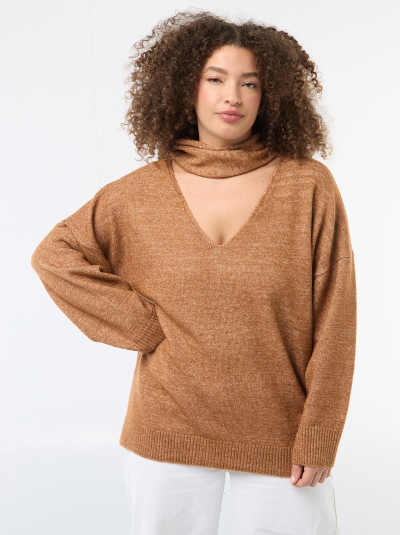 Jersey de punto con bufanda integrada Marron - Kiabi