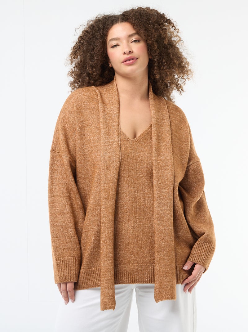 Jersey de punto con bufanda integrada Marron - Kiabi
