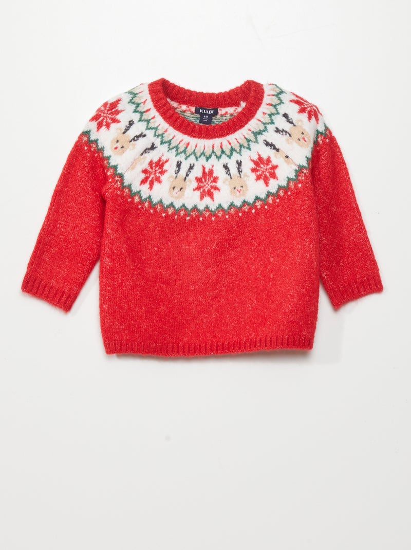 Jersey de punto con ciervo y copo de nieve ROJO - Kiabi