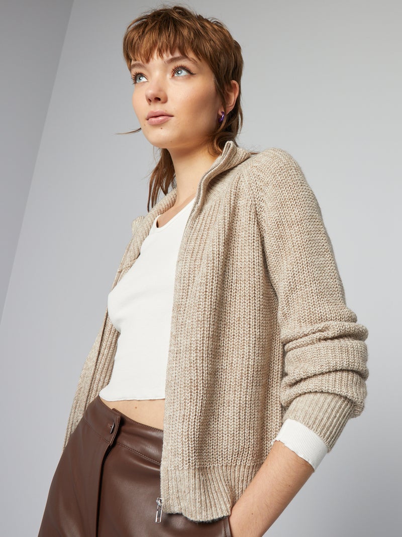 Jersey de punto con cremallera BEIGE - Kiabi