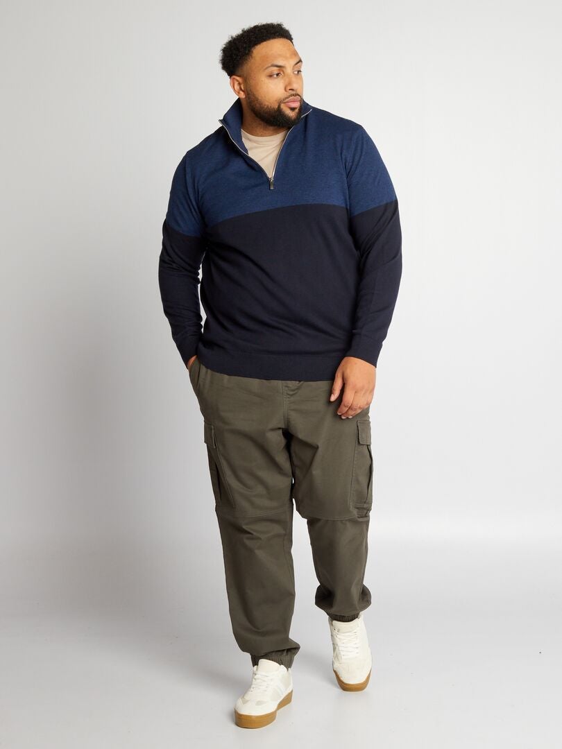 Jersey de punto con cremallera en el cuello AZUL - Kiabi