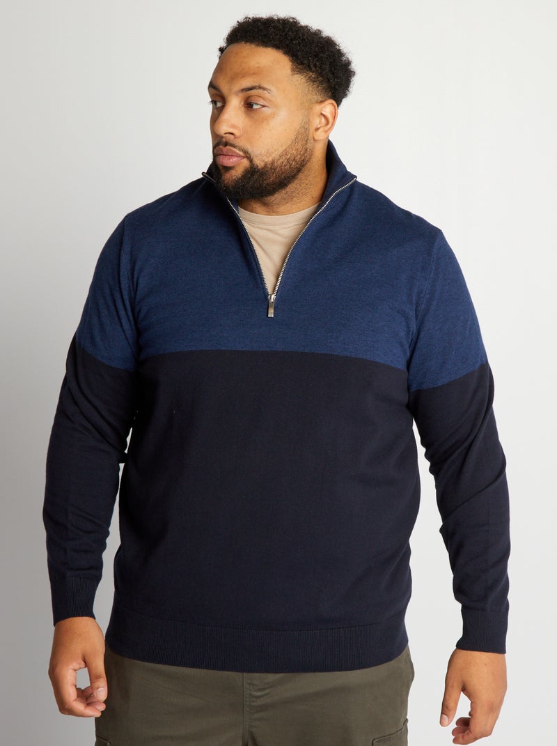 Jersey de punto con cremallera en el cuello AZUL - Kiabi
