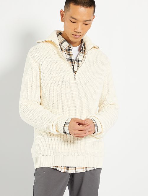 Jersey de punto con cremallera en el cuello - BLANCO - Kiabi - 22.00€
