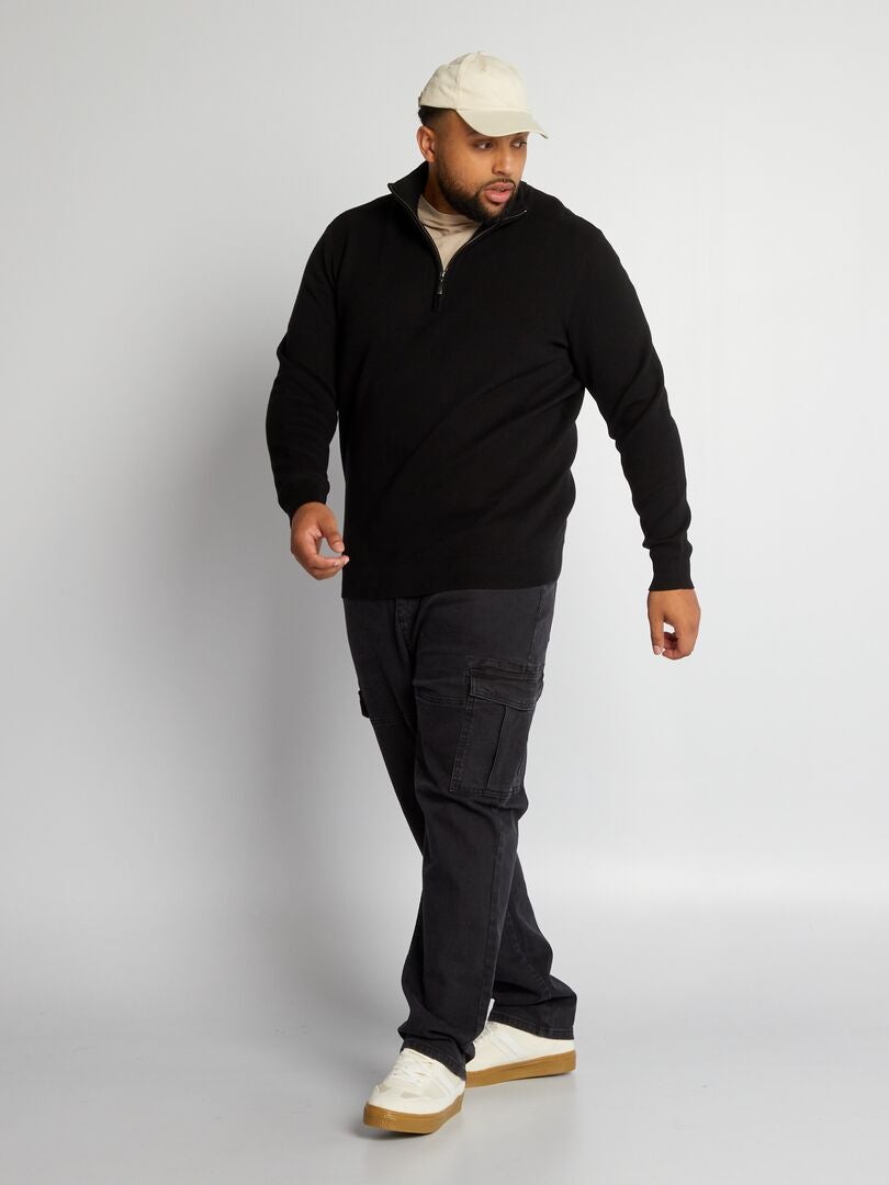 Jersey de punto con cremallera en el cuello negro - Kiabi