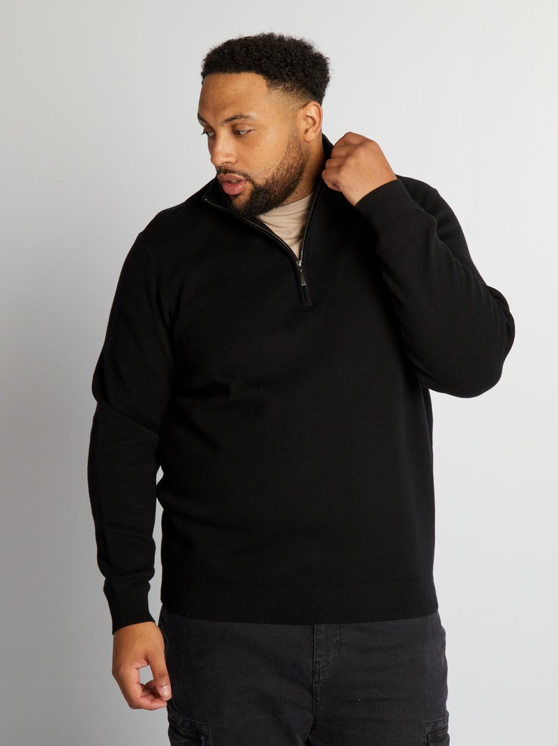Jersey de punto con cremallera en el cuello negro - Kiabi