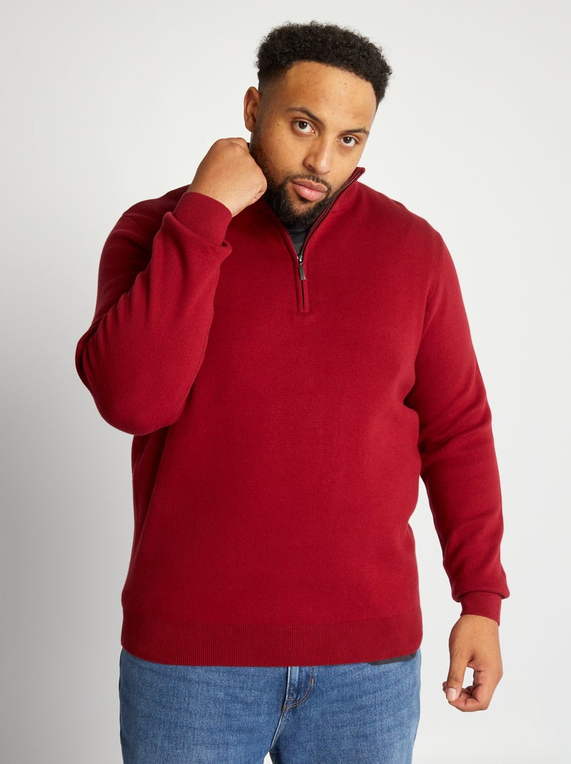 Jersey de punto con cremallera en el cuello ROJO - Kiabi