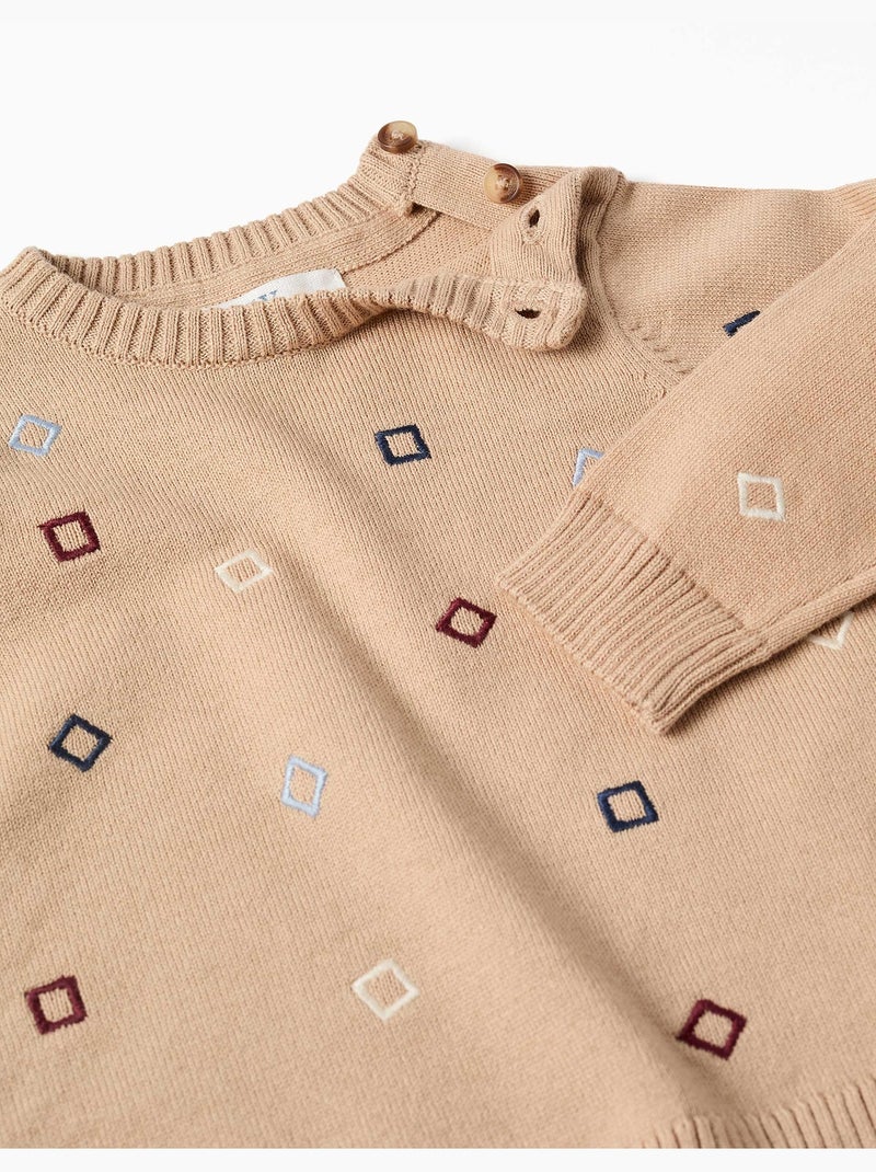 Jersey de punto con cuadrados bordados Beige - Kiabi