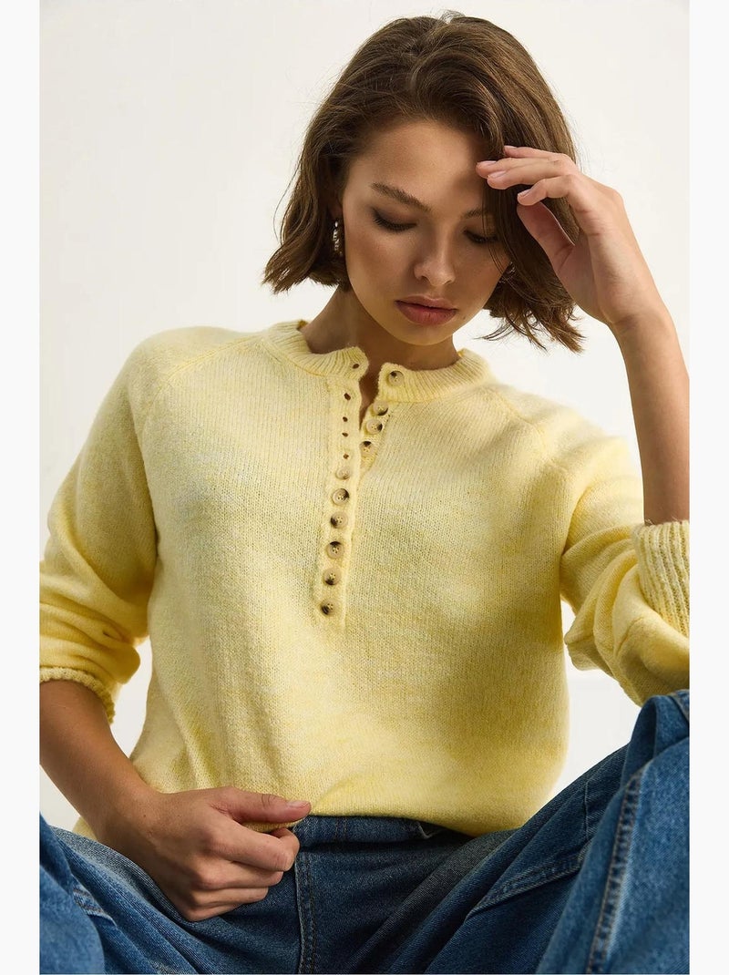 Jersey de punto con cuello abotonado lucci Amarillo limón - Kiabi
