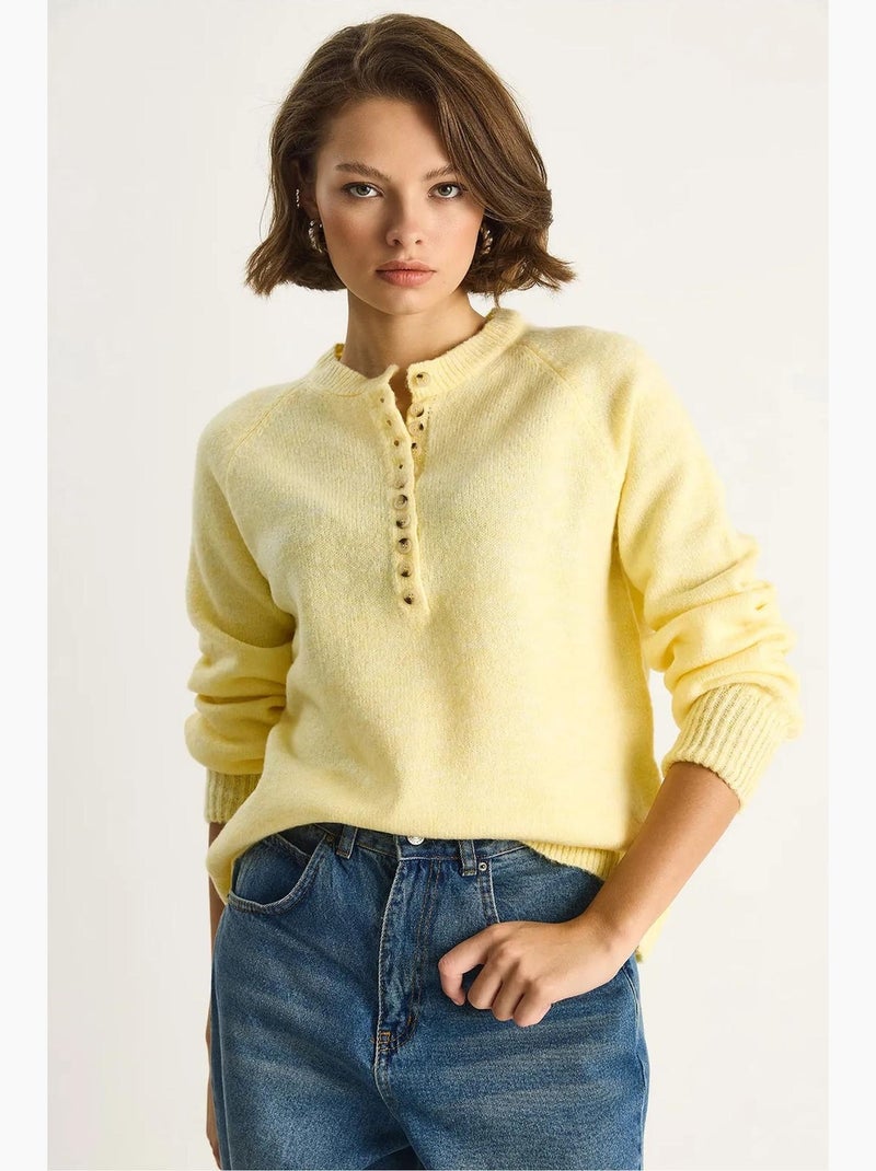 Jersey de punto con cuello abotonado lucci Amarillo limón - Kiabi