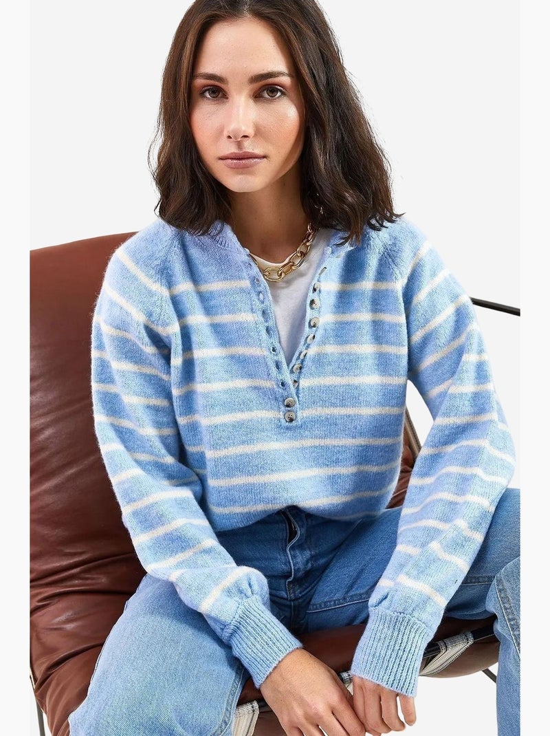 Jersey de punto con cuello abotonado lucci Azul cielo - Kiabi