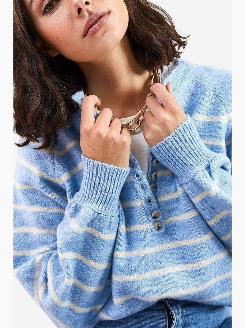 Jersey de punto con cuello abotonado lucci Azul cielo - Kiabi
