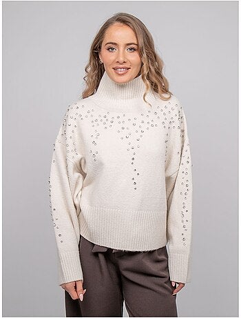 Jersey de punto con cuello alto adornado con strass kobilie