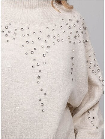 Jersey de punto con cuello alto adornado con strass kobilie