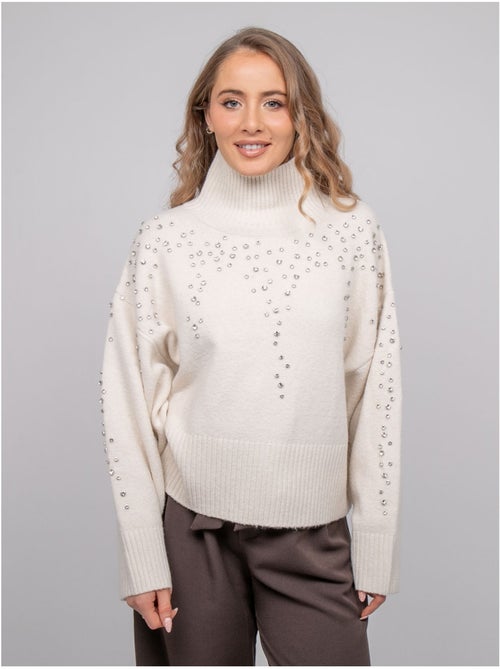 Jersey de punto con cuello alto adornado con strass kobilie - Kiabi