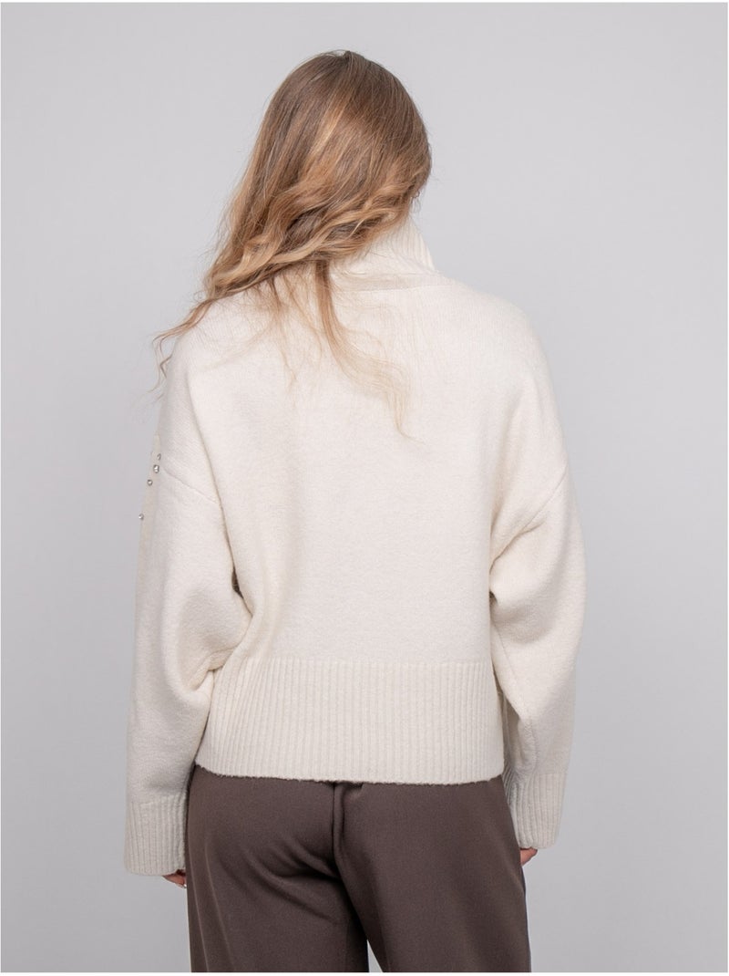 Jersey de punto con cuello alto adornado con strass kobilie Crudo - Kiabi