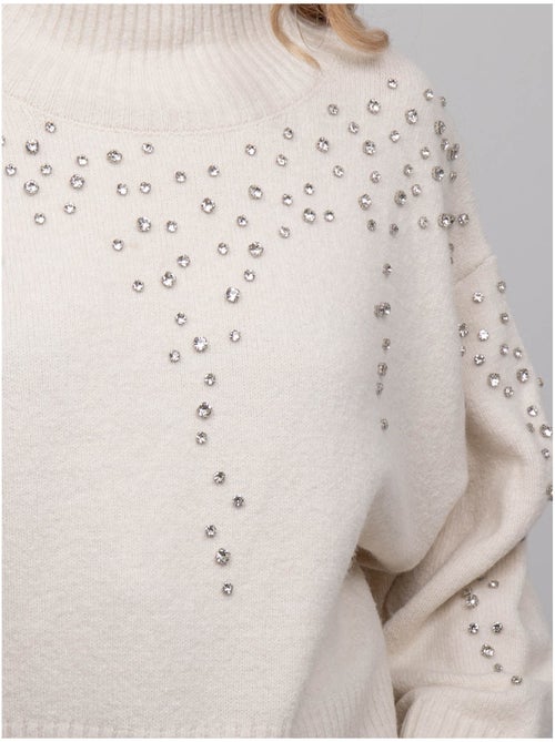Jersey de punto con cuello alto adornado con strass kobilie - Kiabi