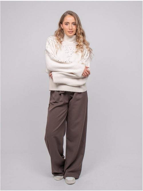 Jersey de punto con cuello alto adornado con strass kobilie - Kiabi