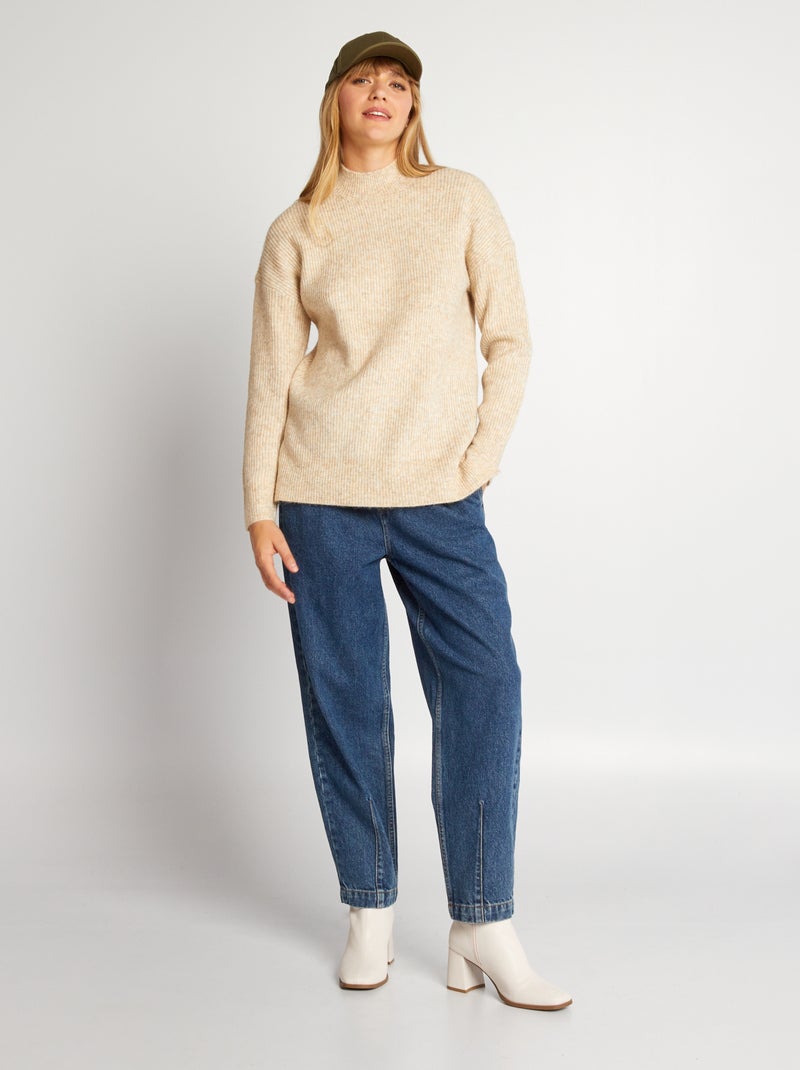 Jersey de punto con cuello alto Beige - Kiabi