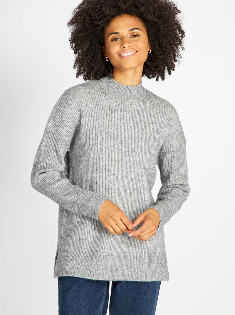 Jersey de punto con cuello alto Gris - Kiabi