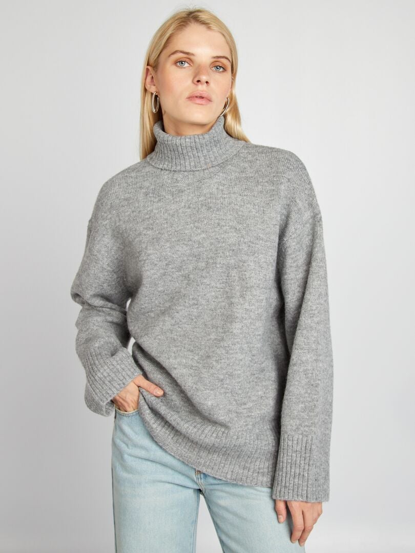 Jersey de punto con cuello alto GRIS - Kiabi