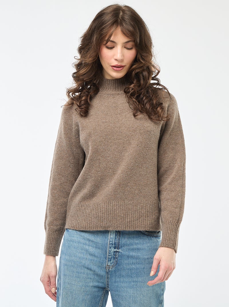 Jersey de punto con cuello alto Marron - Kiabi
