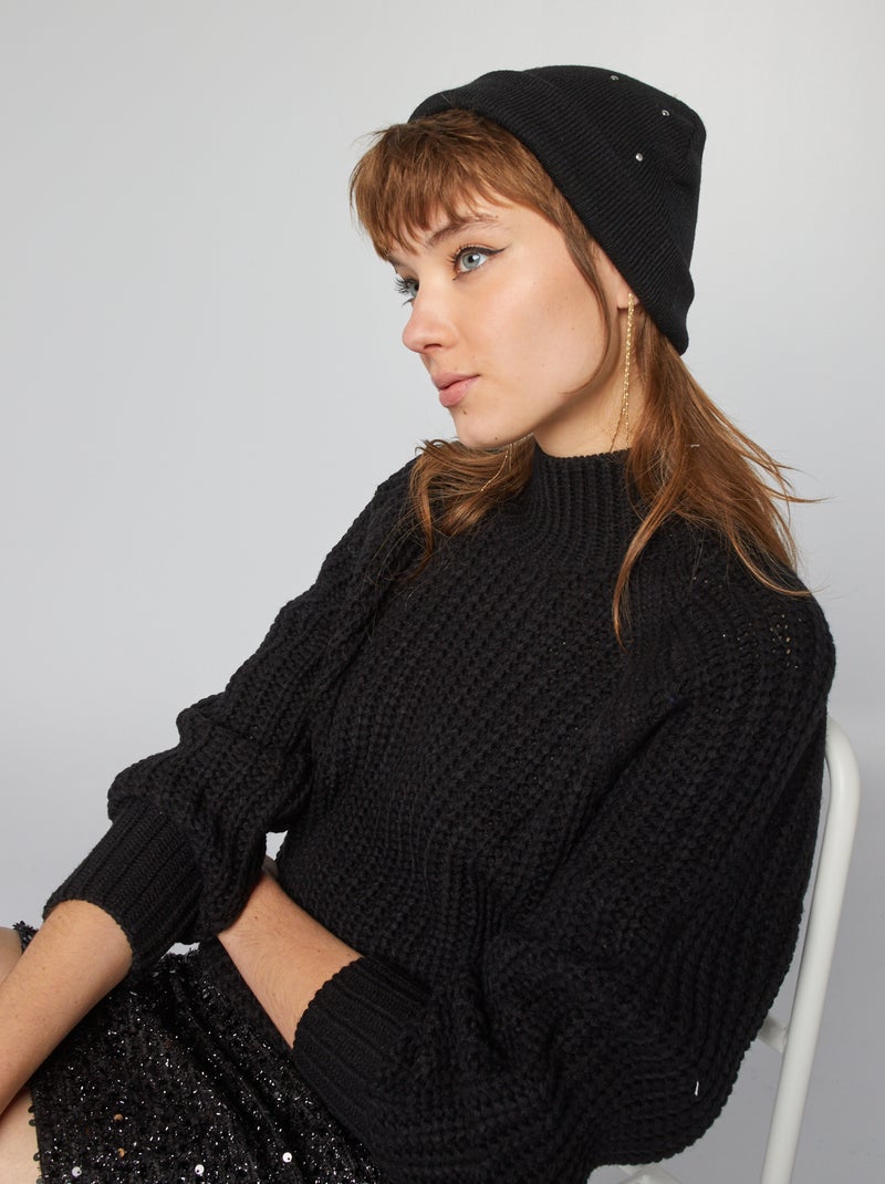 Jersey de punto con cuello alto negro - Kiabi