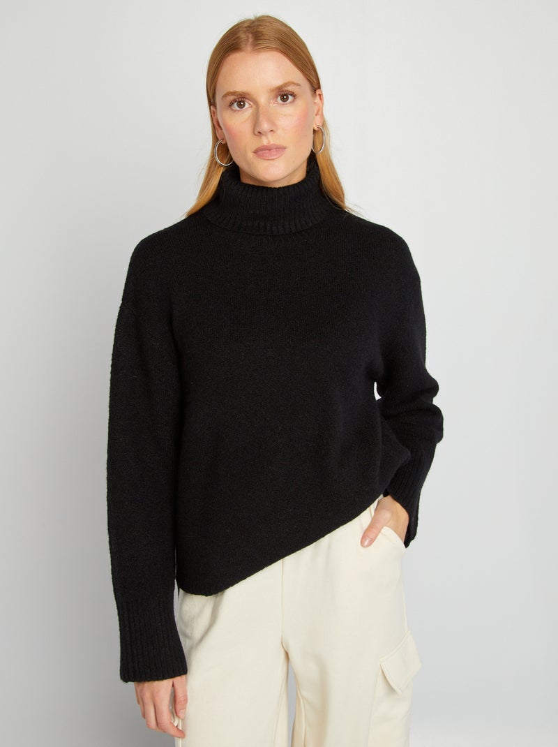 Jersey de punto con cuello alto negro - Kiabi