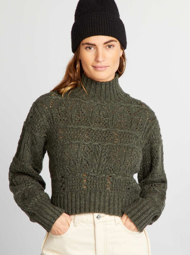 Jersey de punto con cuello alto verde - Kiabi