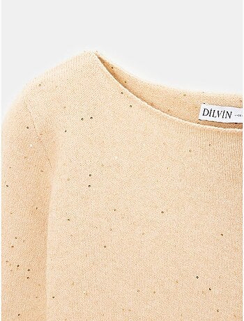 Jersey de punto con cuello barco y lentejuelas
