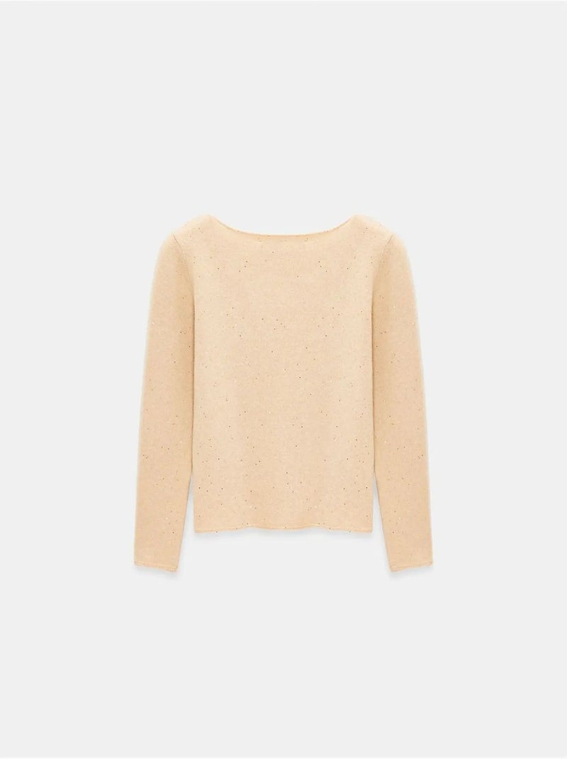 Jersey de punto con cuello barco y lentejuelas Beige natural - Kiabi