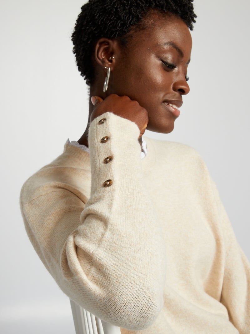 Jersey de punto con cuello bordado BEIGE - Kiabi