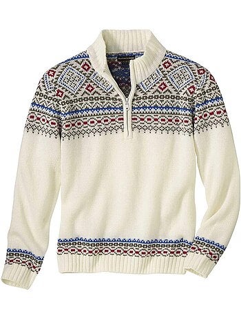 Jersey de punto con cuello camionero y cremallera, motivos jacquard