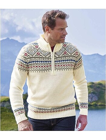 Jersey de punto con cuello camionero y cremallera, motivos jacquard