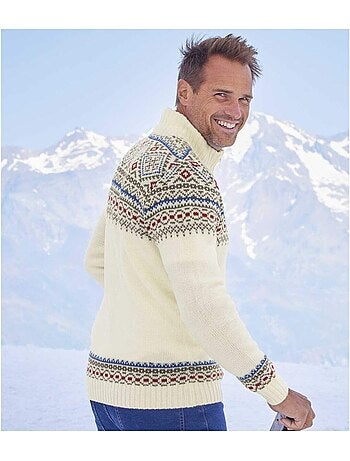 Jersey de punto con cuello camionero y cremallera, motivos jacquard