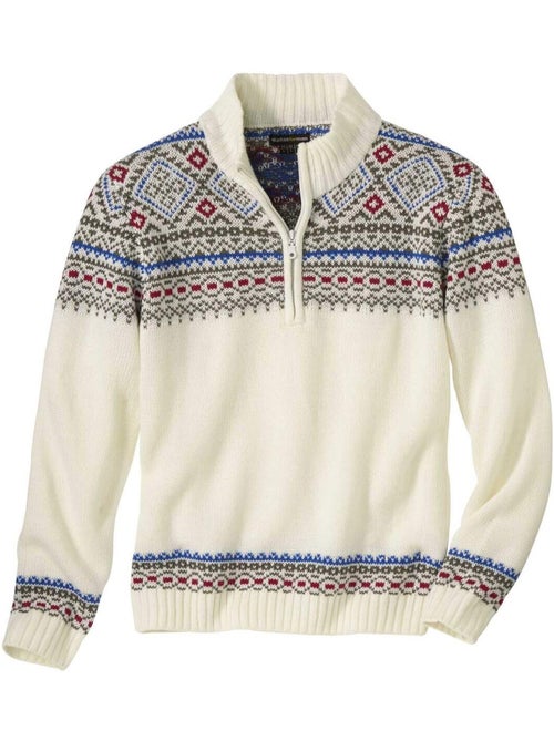 Jersey de punto con cuello camionero y cremallera, motivos jacquard - Kiabi