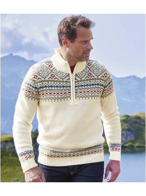 Jersey de punto con cuello camionero y cremallera, motivos jacquard - Kiabi