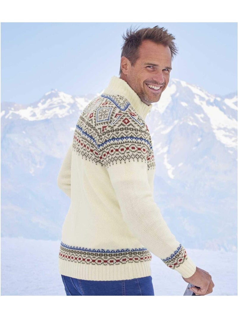Jersey de punto con cuello camionero y cremallera, motivos jacquard Crudo - Kiabi