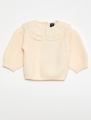 Jersey de punto con cuello Claudine bordado