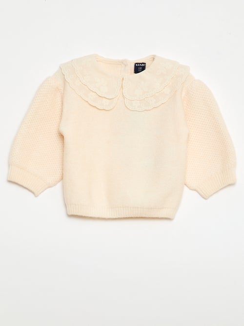 Jersey de punto con cuello Claudine bordado - Kiabi