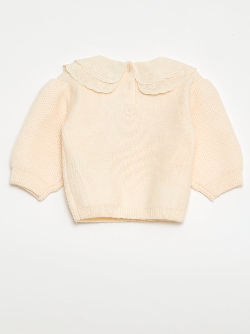 Jersey de punto con cuello Claudine bordado Blanco - Kiabi