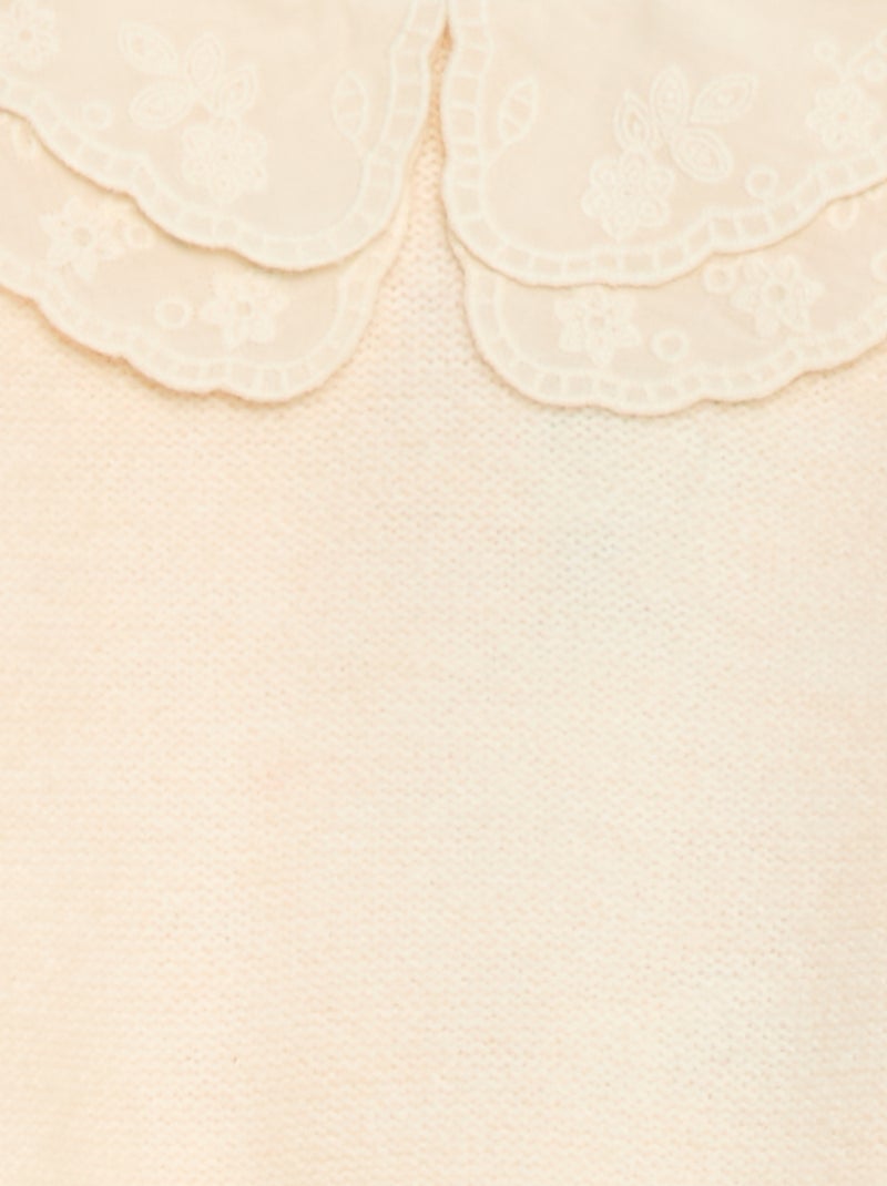 Jersey de punto con cuello Claudine bordado Blanco - Kiabi