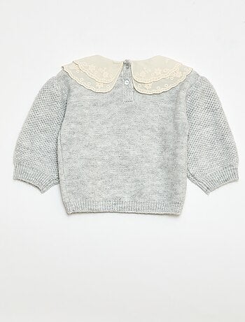 Jersey de punto con cuello Claudine bordado