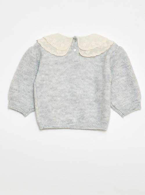 Jersey de punto con cuello Claudine bordado - Kiabi