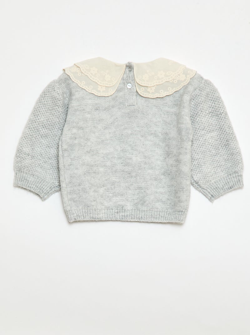 Jersey de punto con cuello Claudine bordado Gris - Kiabi